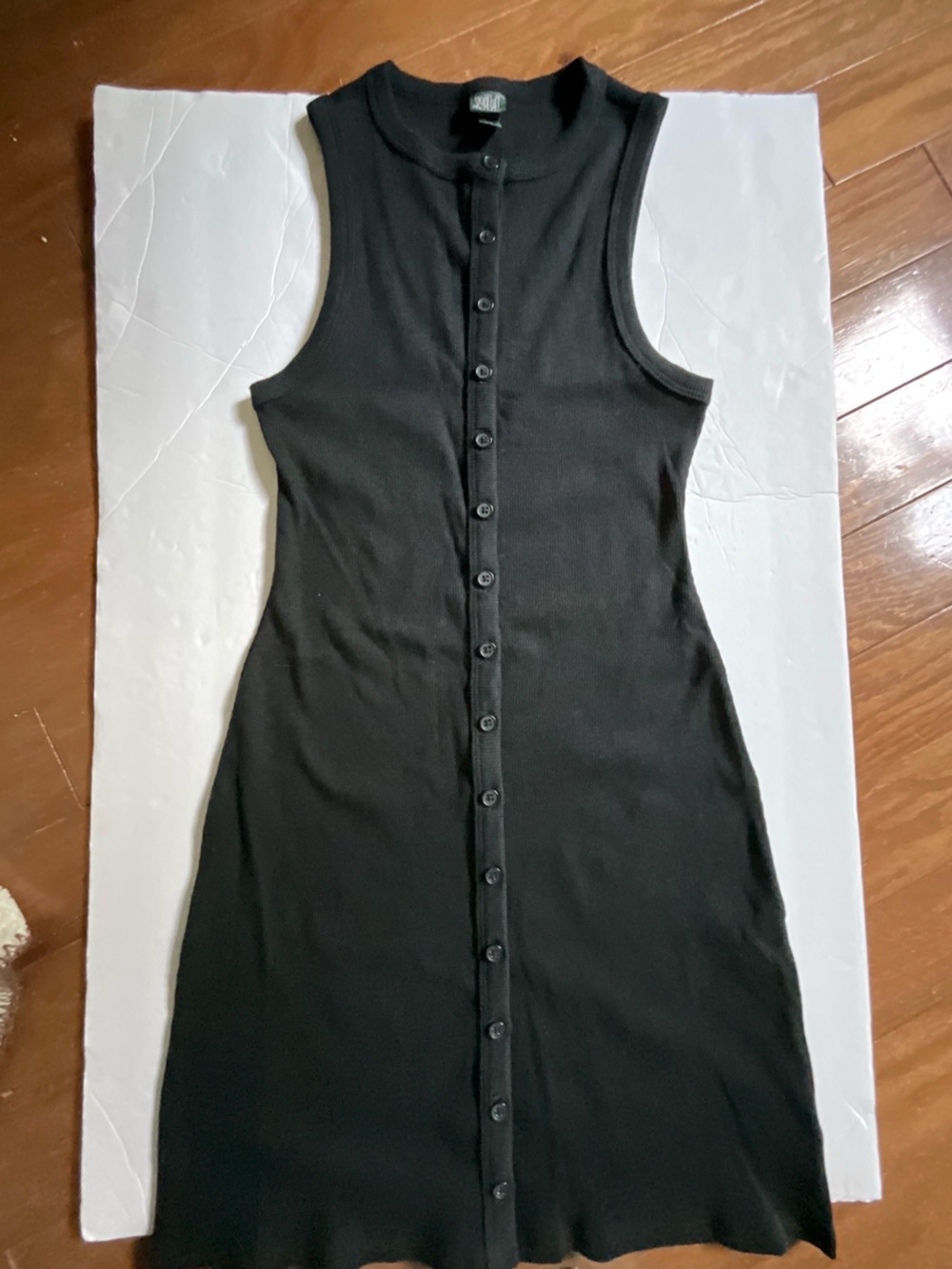 Black Sleeveless Button-Front Knit Dress XS